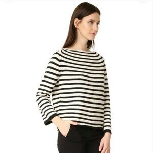 Vince Cotton Stripped Black and Cream Breton Boatneck Sweater
